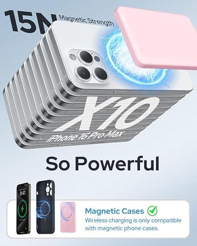TRKOY for Magsafe Portable Charger,5000mAh Slim Wireless Magnetic Power Bank with USB C Charging,Travel Essential for Magsafe Battery Pack Compatible with iPhone 17/16/15/14/13/12 Series,Pastel Pink thumbnail 2