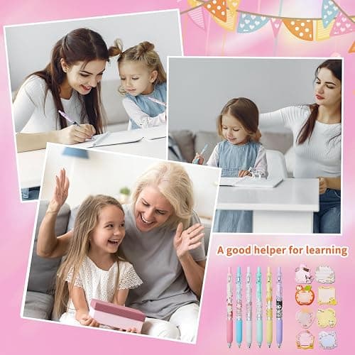 Cute Office Supplies - Including 6 Pcs Cartoon Gel Pens & 8 Pack Small Sticky Notes - Anime Cartoon Gifts Set for Girls thumbnail 7