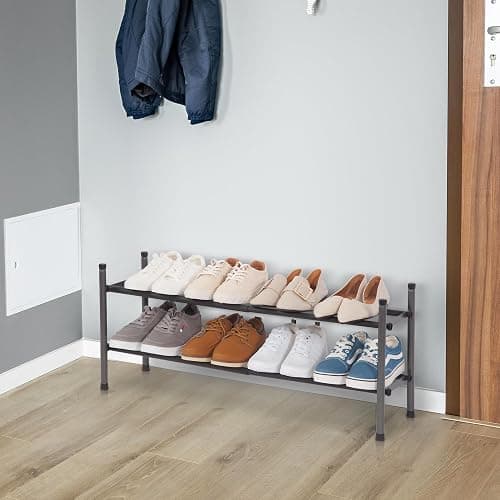 STORAGE MANIAC Expandable Shoe Rack, 8 Pairs Stackable Small Shoe Rack, Metal Adjustable Shoes Organizer for Closet, Entryway, Hallway, Garage, Front Door, Shoes Shelves, Black 2 Tier thumbnail 7