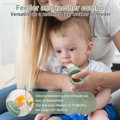 3 Pack Silicone Teething Mitten for Babies with Baby Fruit Food Feeder & Freezer Tray Set, BPA Free Infant Teething Relief Toy for 3 Month+, Additional Silicone Sacs thumbnail 7