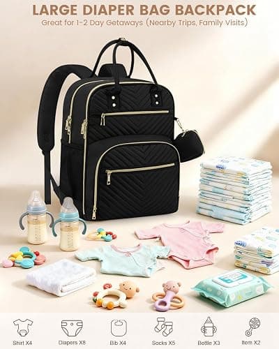 Pritent Diaper Bag Backpack, Baby Bag Backpack Baby Essentials for Mom Dad | With Changing Pad, Pacifier Case, Double Decker, Baby Diaper Bag, Insulated Pocket, Diaper Backpack for Baby(Black,L) thumbnail 4