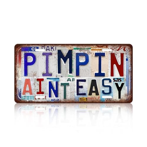 TREEPERI Vintage License plate Wall Decor Metal Sign Tin Signs for Bar Home Bedroom Garage - Pimpin Aint Easy - Image 1