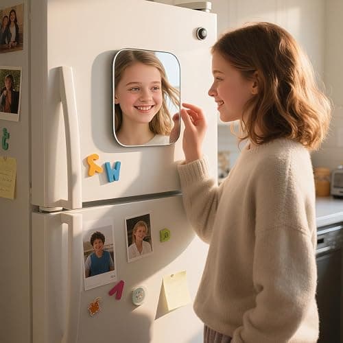 Neehows Magnetic Locker Mirror, 2 Pcs 4.17” x 5.78” Small Real Glass Mirror | Strong Fully Magnetic Back, Super Clear Reflection Mirror for School Gym Locker Refrigerator Office Cabinet, Back to School thumbnail 4