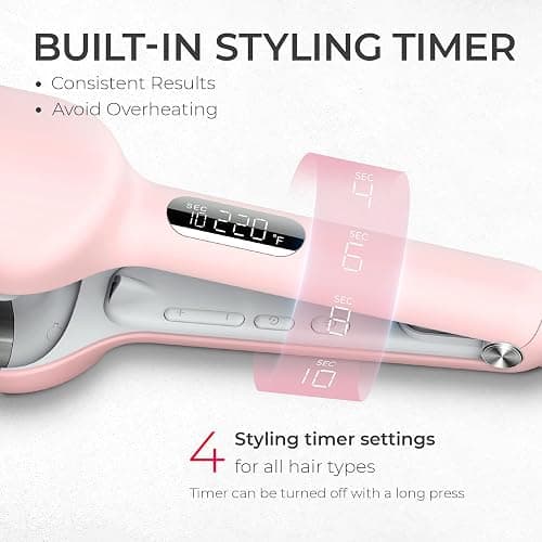 Curling Iron Hair Crimper Waver - TYMO ROVY Beach Waves Curling Wand, Ionic Deep Waver Hair Curler Tool with Ceramic 3 Barrel for Women, Dual Voltage, Anti-Scald, Easy to Use, Pink, 1.25 Inch thumbnail 3