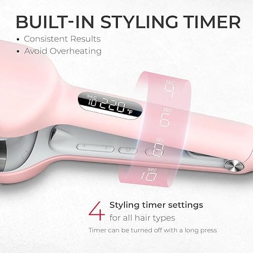 Curling Iron Hair Crimper Waver - TYMO ROVY Beach Waves Curling Wand, Ionic Deep Waver Hair Curler Tool with Ceramic 3 Barrel for Women, Dual Voltage, Anti-Scald, Easy to Use, Pink, 1.25 Inch thumbnail 4