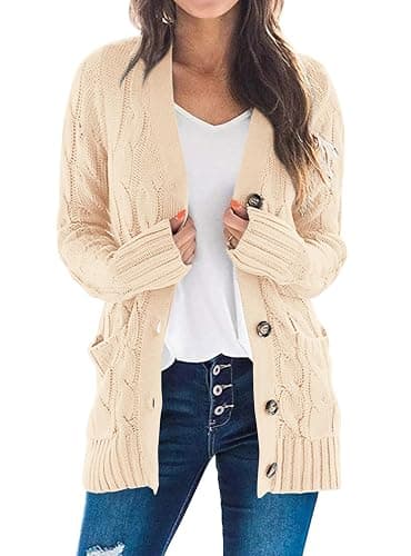 PRETTYGARDEN Women's Open Front Cardigan Sweaters Fall Fashion Button Down Cable Knit Chunky Winter Clothing Outerwear Coats - Image 1