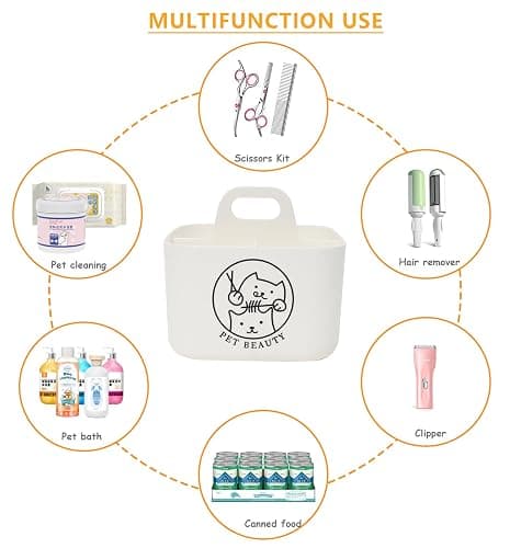 Brabtod Dog Storage Organizer for Grooming Supplies,4-Compartment Caddy for Dog Cat Grooming Kit,Pet Stuff Storage,Ieal for Shampoo,Trimmer,Clipper,Combo,Brush-Modern Minimalist White thumbnail 5