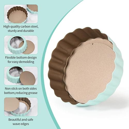 LIFVCNT 4 Pcs 3.6 Inch Mini Tart Pan Depth 1 Inch with Removable Bottom NonStick Tin - Green thumbnail 4