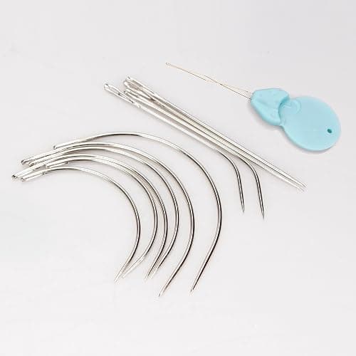 Lusecarl Needle and Thread for Hair Extensions 3 Rolls Hair Weave Sewing Threads with 10 Pcs C J I Shape Curved Upholstery Needles for Hand Sewing, Hair Extensions, Making Wigs DIY (10+3, Black) thumbnail 6