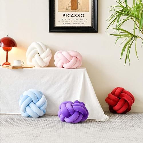 Uvvyui Knot Pillow Ball, Soft Beige Home Decor Knotted Pillows, Cute 8" Knot Pillow Round Velvet Plush Throw Pillow, Aesthetic Decorative Pillows for Bed, Floor, Couch, Bedroom thumbnail 2