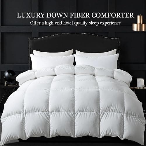 ELNIDO QUEEN® Feather Comforter Full Size, Filled with Feather and Downfiber, Luxurious All Season Fluffy Duvet Insert, Ultra Soft Hotel Collection 100% Cotton Cover Bed Comforter, White 82x86 Inch thumbnail 4