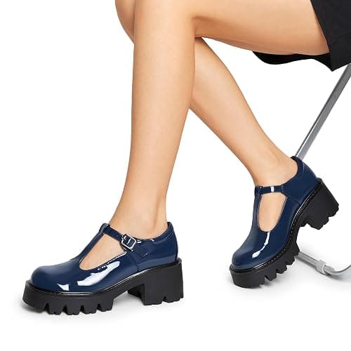 DREAM PAIRS Women's T-Strap Mary Jane Pumps Shoes | Round Toe Comfortable Low Platform Chunky Block Dress Heels Lug Sole Y2K Pumps Shoes for Work Wedding Party Graduate thumbnail 8
