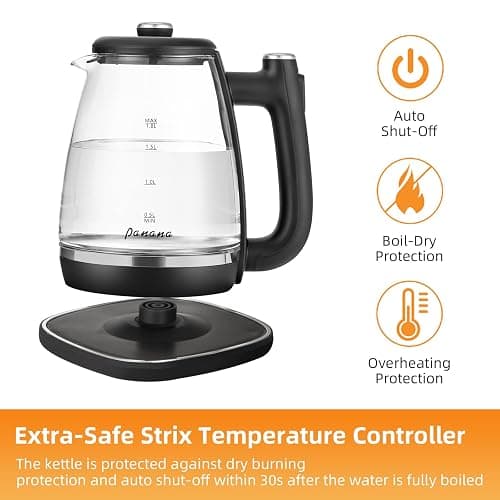 Electric Kettle Glass Kettle with Blue LED, Fast Boil Quiet Electric Glass Kettle, 1.8L, 1800W, Boil-Dry Protection, BPA Free (Removable lid) - Removable lid thumbnail 6