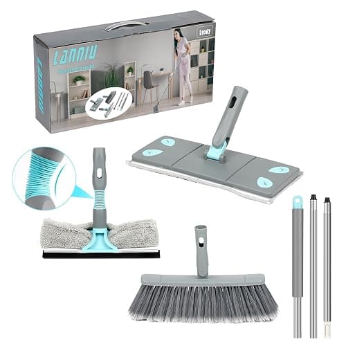 3-in-1 Detachable Broom and Mop Set Combo for House Cleaning, Collapsible Broom and Mop for RV Camping, Home, Dorm, Extension Pole, Window Squeegee, Grey - Image 1