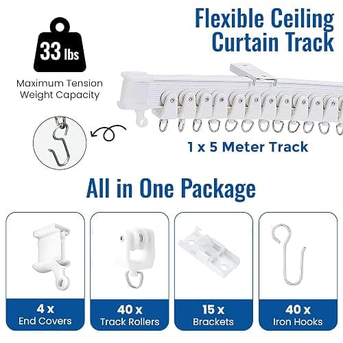 UrbanRed Flexible Bendable Ceiling Curtain Track, 16.4 ft (5 m), Mount for Rail with Curtain Tracks System, Room Divider, Curtains Rod, RV Ceiling Track for Curtains, White thumbnail 2