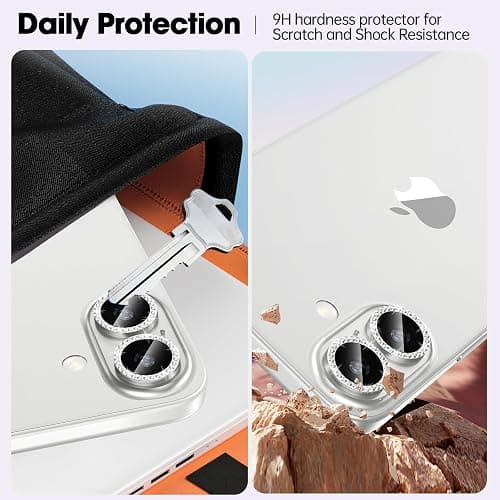 Xfilm for iPhone 16/16 Plus Camera Lens Protector Bling Individual Metal Diamond Ring 9H Hardness Scratchproof Protector, Stylish Phone Accessories, Case Friendly (Silver Diamond) thumbnail 3