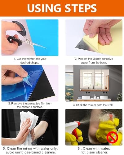 12Pack Acrylic Flexible Mirror Sheets,12x12 Inch Self-Adhesive Mirror Tiles,Square Cuttable Wall Stickers Non Glass Safety Reflective for Home Wall DIY Decor thumbnail 6
