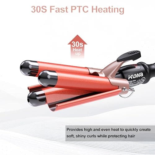 kuwa Crimper Hair Tool,3 Barrel Curling Iron,hairCrimper for Women,Hair Waver with LCD Temperature Display,Long-Lasting Natural Tight Waves thumbnail 2