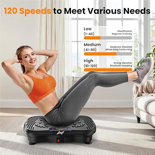AXV Vibration Plate Fitness Platform Exercise Machine Body Vibrating Board | Curved Design Powerful 200W Bluetooth Oscillating Shake Plate for Lymphatic Drainage Recovery Whole Body Toning With Handles thumbnail 8