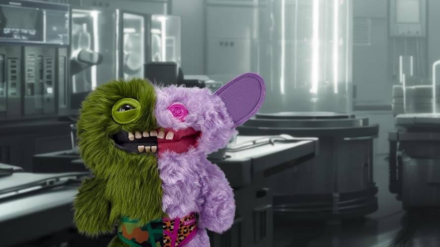 Fuggler Misfit Monsters 23 cm Series 1 by Zuru, Funny Ugly Monster Plush Toy (Count Underoo Mcgoo & Grin - Green & Lilac Long & Curly Pile) thumbnail 2
