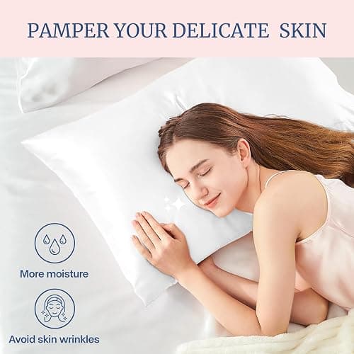 BEDELITE Satin Pillowcase for Hair and Skin, Super Soft and Cooling Similar to Silk Pillow Cases 2 Pack with Envelope Closure, Gift for Women Men(20"x26" Standard Size, White) thumbnail 5