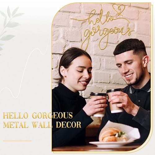 Hicarer Hello Gorgeous Metal Wall Art Decor Minimalist Decoration Metal Hello Gorgeous Decorative Sign for Living Room Office Bedroom Hotel Home Wall Decoration(Gold,Classic Style) thumbnail 6
