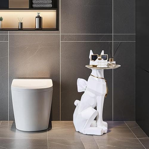 Resin Dog Side Table With Tray, Butler Statue Tissue Box, Accent End Table, Unique Sculpture, Geometric Statue, Funky Furniture for Home Decor Modern (White) thumbnail 8