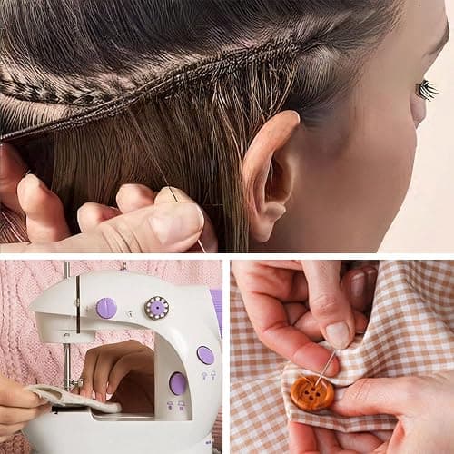 Lusecarl Needle and Thread for Hair Extensions 3 Rolls Hair Weave Sewing Threads with 10 Pcs C J I Shape Curved Upholstery Needles for Hand Sewing, Hair Extensions, Making Wigs DIY (10+3, Black) thumbnail 9