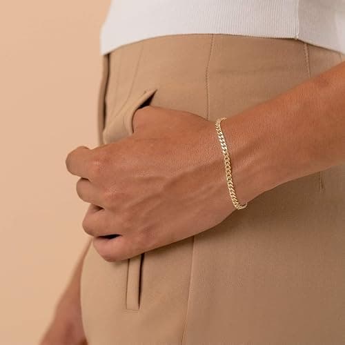 PAVOI 14K Gold Plated Paperclip/Curb/Figaro Chain Adjustable Bracelet for Women thumbnail 2