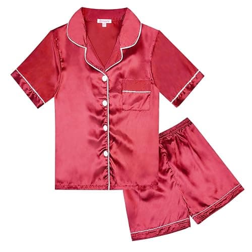 QPANCY Kids Satin Pajamas Sets Baby Boy Girl Button-Down Silk Sleepwear 2 Piece Short Sleeve Loungewear Clothes Set - Image 1
