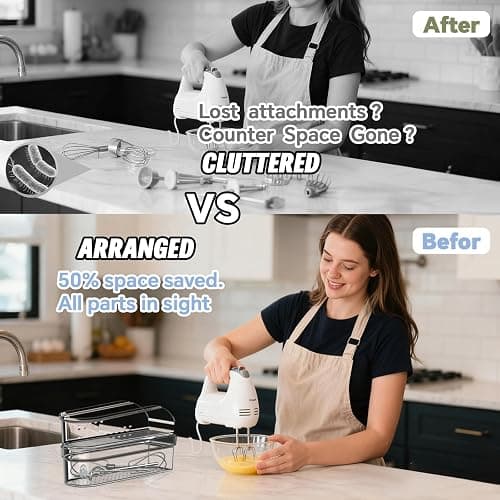Hand Mixer Storage Case for KitchenAid KHM5/KHM6/KHM7/KHM9 Series Ultra Power Speed Hand Mixers, Double layer Crylic Transparent Storage Box (Hand Mixer Not Included) (Storage Case) thumbnail 6