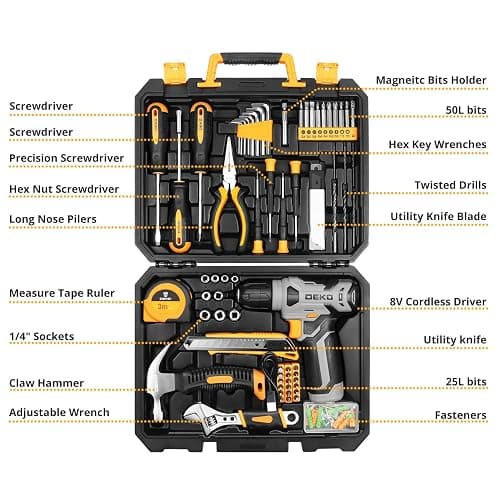 DEKOPRO Tool Set：Tool Kit with 8V Cordless Drill,Tool Box with Drill,Hand Drill Set for Men & Women,Home Tool Kits for House Repair,Handyman,DIY 126 Piece thumbnail 2