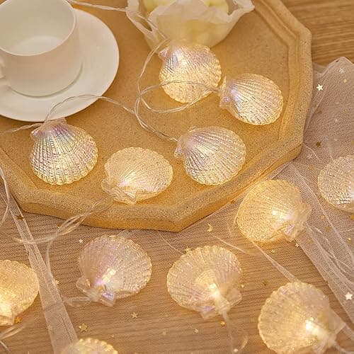 ZDAYOZ Natural Beach Shell String Light - 19.69 ft, 40 Warm White LEDs, Weatherproof, Battery/USB Powered, Ocean Theme for Holiday Party, Wedding, Garden Decoration thumbnail 6