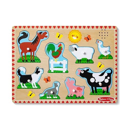 Melissa & Doug Farm Animals Sound Puzzle - Wooden Peg Puzzle With Sound Effects (8 pcs) - Farm Animals