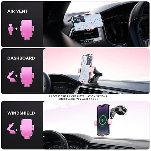 Wireless Car Charger,【7 Colored LED Backlit】 15W Auto Clamping Car Charger Phone Mount Holder fit for iPhone 14 13 12 Mini Pro Max 11 XR XS, Samsung Galaxy S23 Ultra S22 S21+ S10+ Note 20, etc - Pink thumbnail 6