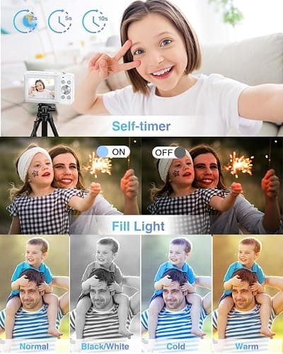 Digital Camera, Kids Camera FHD 1080P Point and Shoot Camera with 16X Zoom Anti Shake, Small Compact Camera for Teen Starter Children Kid Student Girl Boy(Pearl White) thumbnail 6