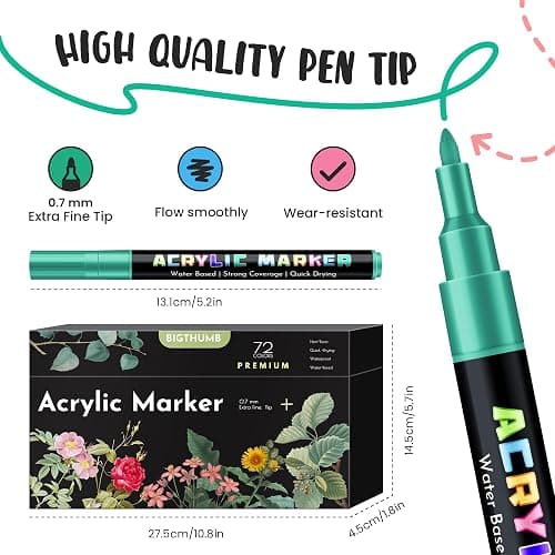 BIGTHUMB 72 Colors Acrylic Paint Pens Markers, Extra Fine Tip Acrylic Paint Markers for Rock Painting, Ceramic, Wood, Plastic, Canvas, Glass, Card Making, DIY Crafts & Art Supplies thumbnail 3