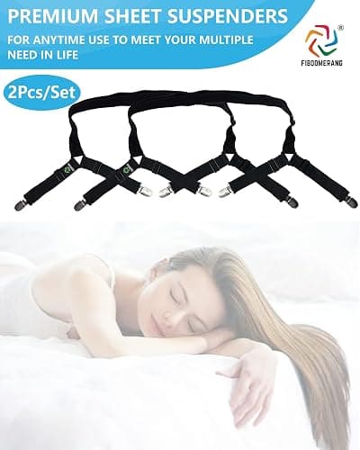 FIBOOMERANG Bed Sheet Straps - Crisscross Fitted Sheet Clips and Sheet Holder Elastic Bands Bedsheet Fasten Suspenders Grippers, 2Pcs/Set Black - Black - All sizes thumbnail 6