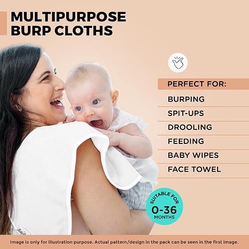 KiddyStar 5-Pack Burp Cloths – Organic Cotton, Soft, Large & Absorbent 3-Layer Towels for Newborns – Essential for Feeding & Spit-Up thumbnail 5