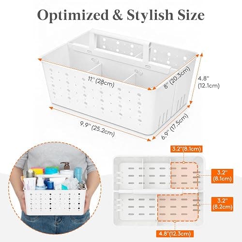 Lifewit Shower Caddy Portable, Caddy Organizer with Handle and Adjustable Dividers, Plastic Shower Basket for Dorm Room Essentials, College, Bathroom, White, 1 Pack thumbnail 3