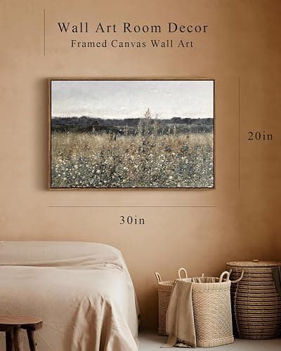 InSimSea Framed Canvas Wall Art Vintage Decor, Large Wall Art, Meadow with Flowers Landscape Wall Art Prints, Modern Farmhouse Cottagecore Bedroom Bathroom Office Decoration, 20"x30" thumbnail 5