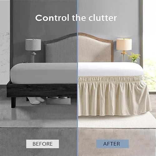 FreshCulture King Bed Skirt, Dust Ruffle for King Size Bed, Easy Fit with 22-Inch Tailored Drop, Elastic Wrap Around Bed Skirt King Size, Hotel Quality Bed Skirts for Adjustable Bed (Cream) thumbnail 4