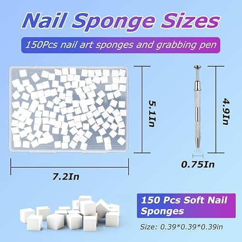 GASRONS Soft Nail Sponges（150PCS）, Reusable Nail sponges,Nail DIY sponges, Nail Art sponges, 1PCS Grabbing Pen and Nail Brush Professional Accessories Manicure Salon Supplies thumbnail 2