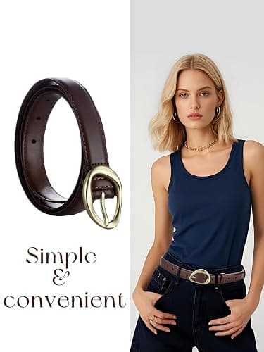 Harwez Women's Skinny Leather Belt for Jeans Dresses Pants Ladies Thin Soft Waistband with Gold Buckle Black Brown Belt thumbnail 3