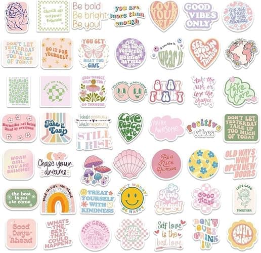 100pcs Preppy Aesthetic Stickers Pack - Waterproof Vinyl Decals for Water Bottles, Laptop & Phone - Positive Motivational Quotes, Inspirational Pink Stickers for Girls Women Kids thumbnail 4