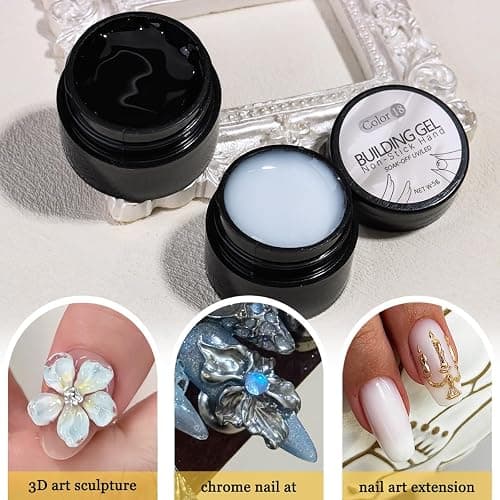Fcozpjk Solid Builder Gel Kit, 2PCS Clear and White 3D Sculpting Gel Non-Sticky Hand Carving Gels with Silicone Pen Hard Gels for Nails Molding 3D Flowers Nail Design Manicure Salon Supplies thumbnail 3