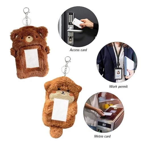 GadgetNova Cartoon Photocard Holder Keychain - Cute Fox & Bear Shaped Photo Card Holder,Transparent Protective Sleeves Badge Holders for Metro Bus Student Card & Kpop Idol Photos(Set of 2) thumbnail 6