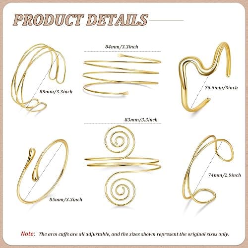 SOMEITIA 6Pcs Arm Cuff Gold Upper Arm Cuff Bracelet for Women Adjustable Open Cuff Bangle Minimalist Coil Swirl Armlet Armband Jewelry Set thumbnail 4