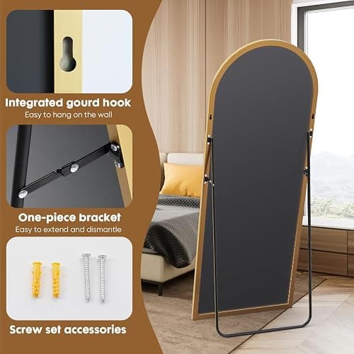 DUMOS Arched Full Length Mirror with Stand 71"x26" Floor Standing Aluminum Frame for Bedroom Body Hanging Leaning Modern Simple Home Decor Shatter-proorf Nano Glass Wall Living Room Cloakroom Gold thumbnail 4