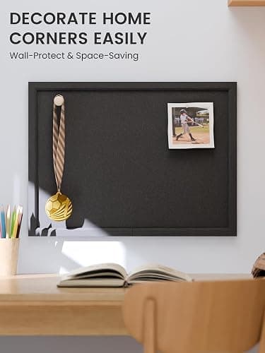 Fluxynara Foldable Cork Board Alternative, Felt Bulletin Board 23.6" x 17.5" Black Frame with 12 Adhesive Tabs, Pin Board for Home Office, Classroom, Entryway, Kitchen Wall Decor—Black thumbnail 4